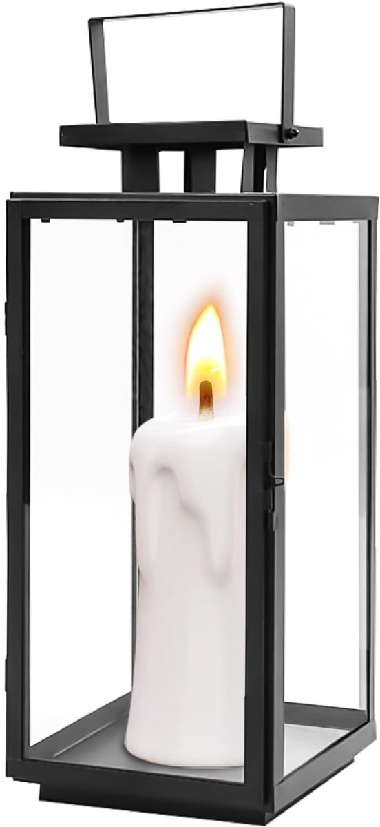 Omgoods - Zwarte Lantaarn - Decoratieve Kaarsenhouder - 21 cm