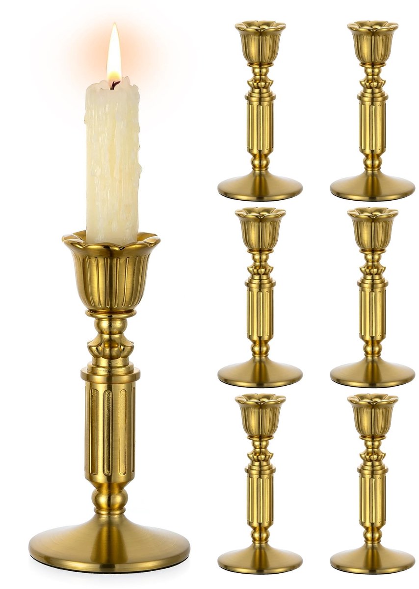 Omgoods - Vintage Kandelaar Set van 6 - Hoogwaardige Messing Kandelaren voor Antieke Decoratie