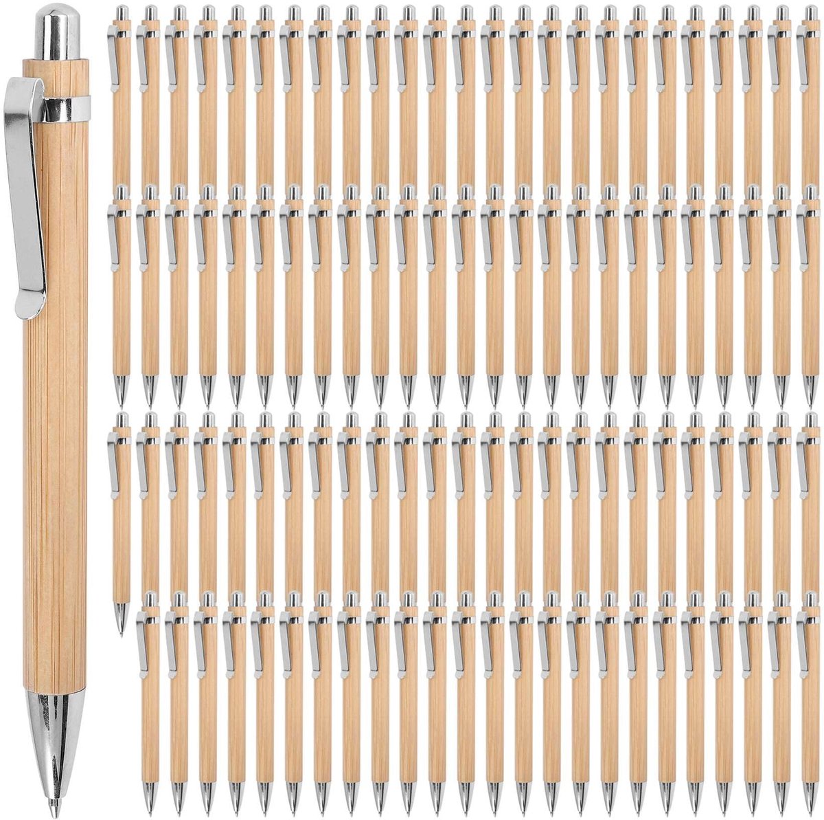 Omgoods - 100 Stuks Bamboe Balpennen - Duurzame Pennen voor Kantoor en School