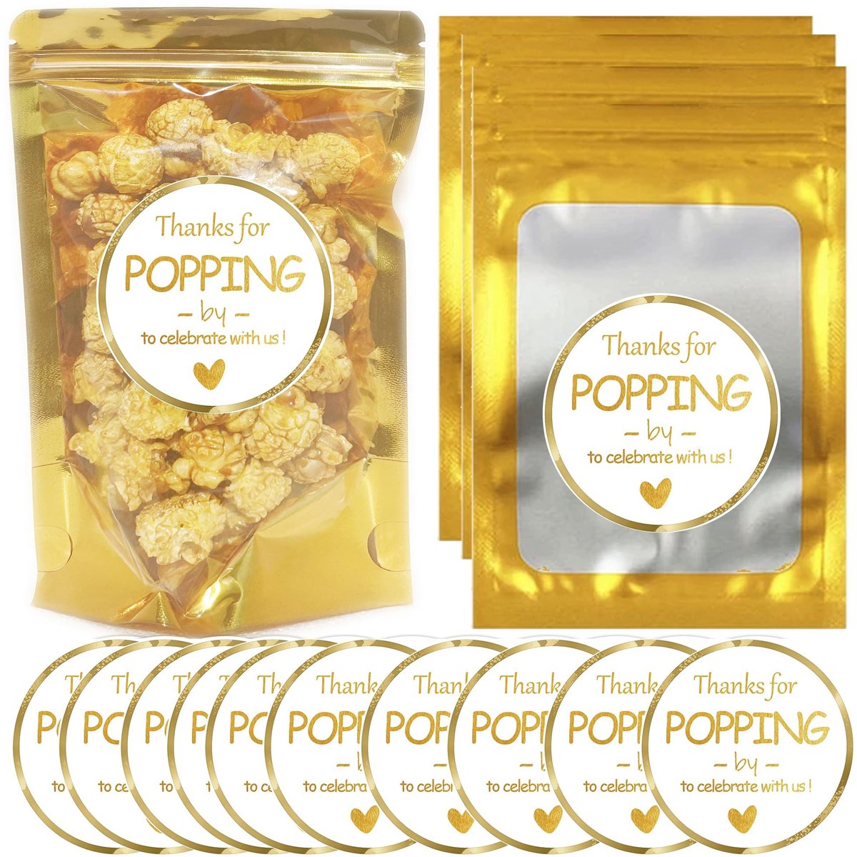 Omgoods - 50 Set Traktatiezakken voor Babyshower - Gouden Opstaande Ritszakjes