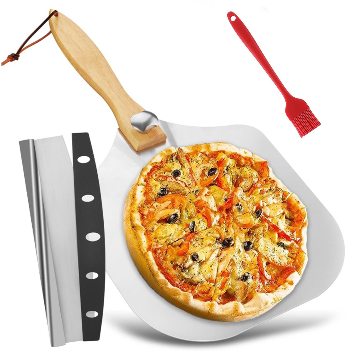 Omgoods - Pizza Schop Set - 12 Inch Vouwbare Pizza Schop met Houten Handgreep