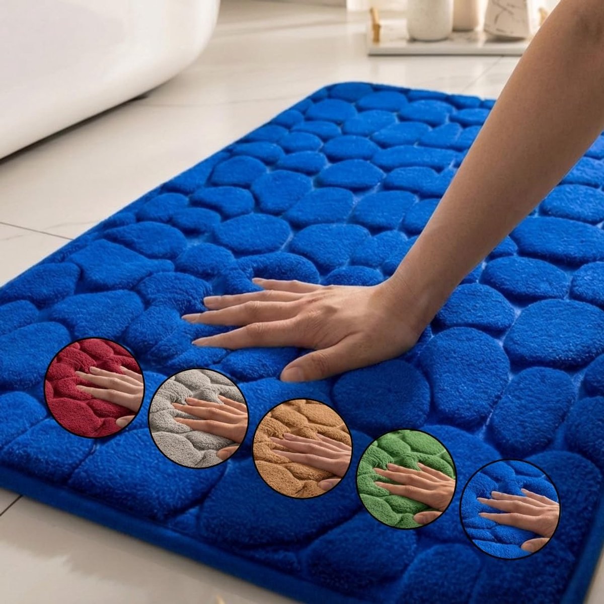 Omgoods - Badmat met Steenpatroon - Antislip, Wasbaar, Zacht en Extra Absorberend 80x50 cm (Blauw)