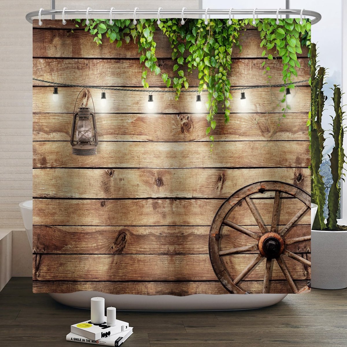 Omgoods - Retro Landelijke Douchegordijn met Planten 180 x 180 cm