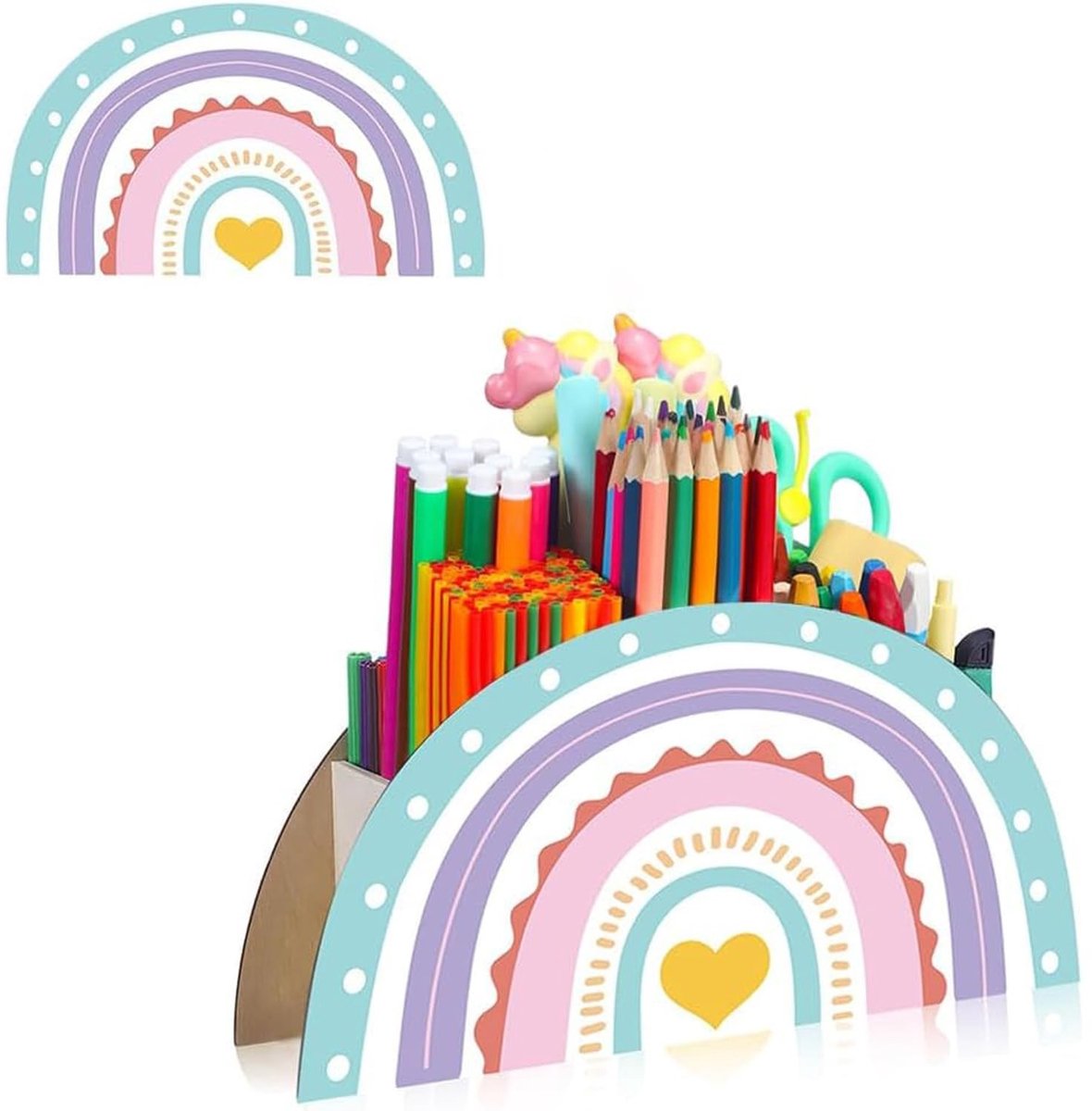 Omgoods - Regenboog Penhouder en Bureau Organizer - Hout met 5 Compartimenten