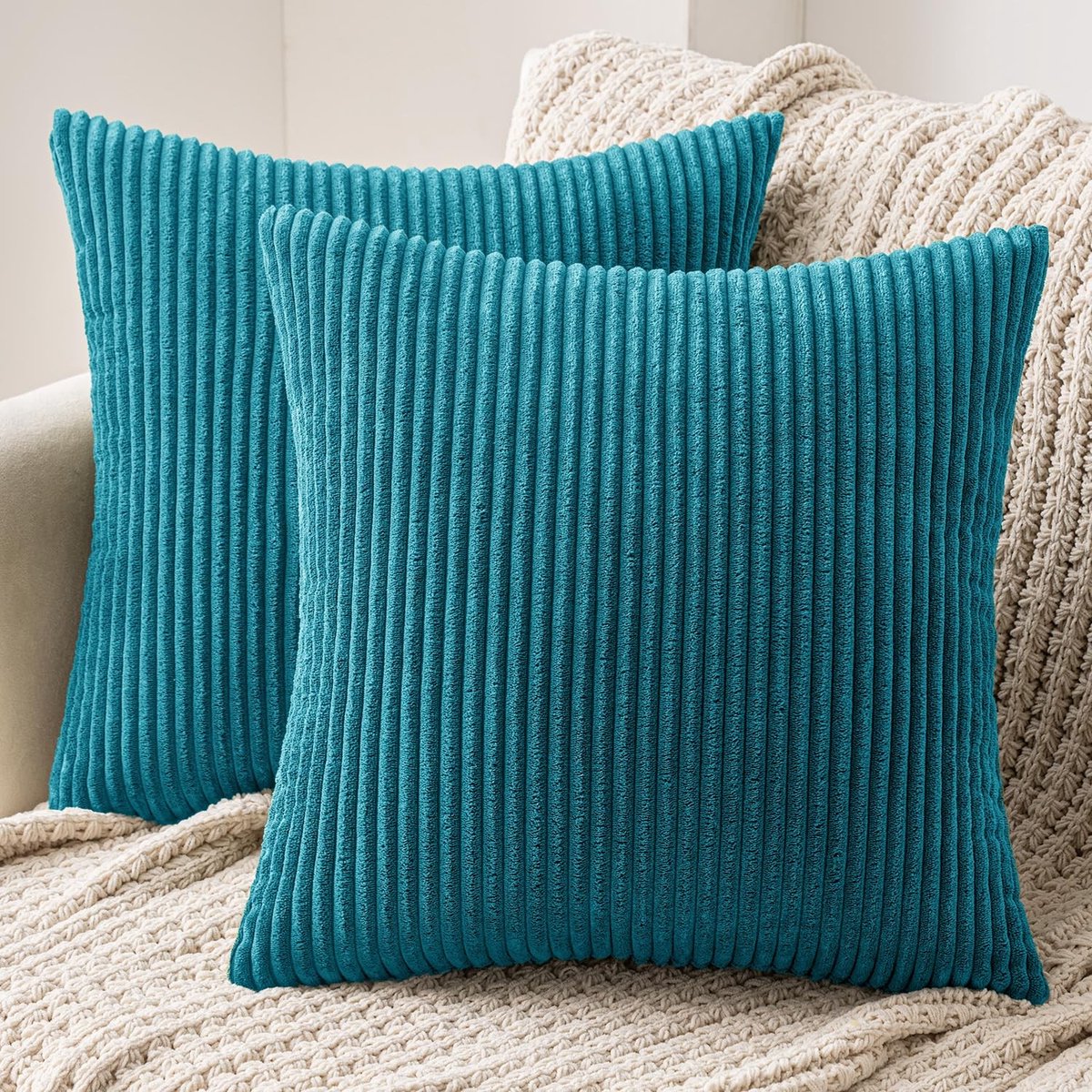 Omgoods - Corduroy Kussenhoezen Set van 2 - 45 x 45 cm Meerblauw