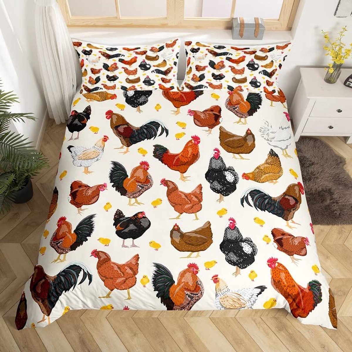 Omgoods - Schattige Kip Beddengoed Set voor Kinderen - 3 Delige Duvet Cover Set