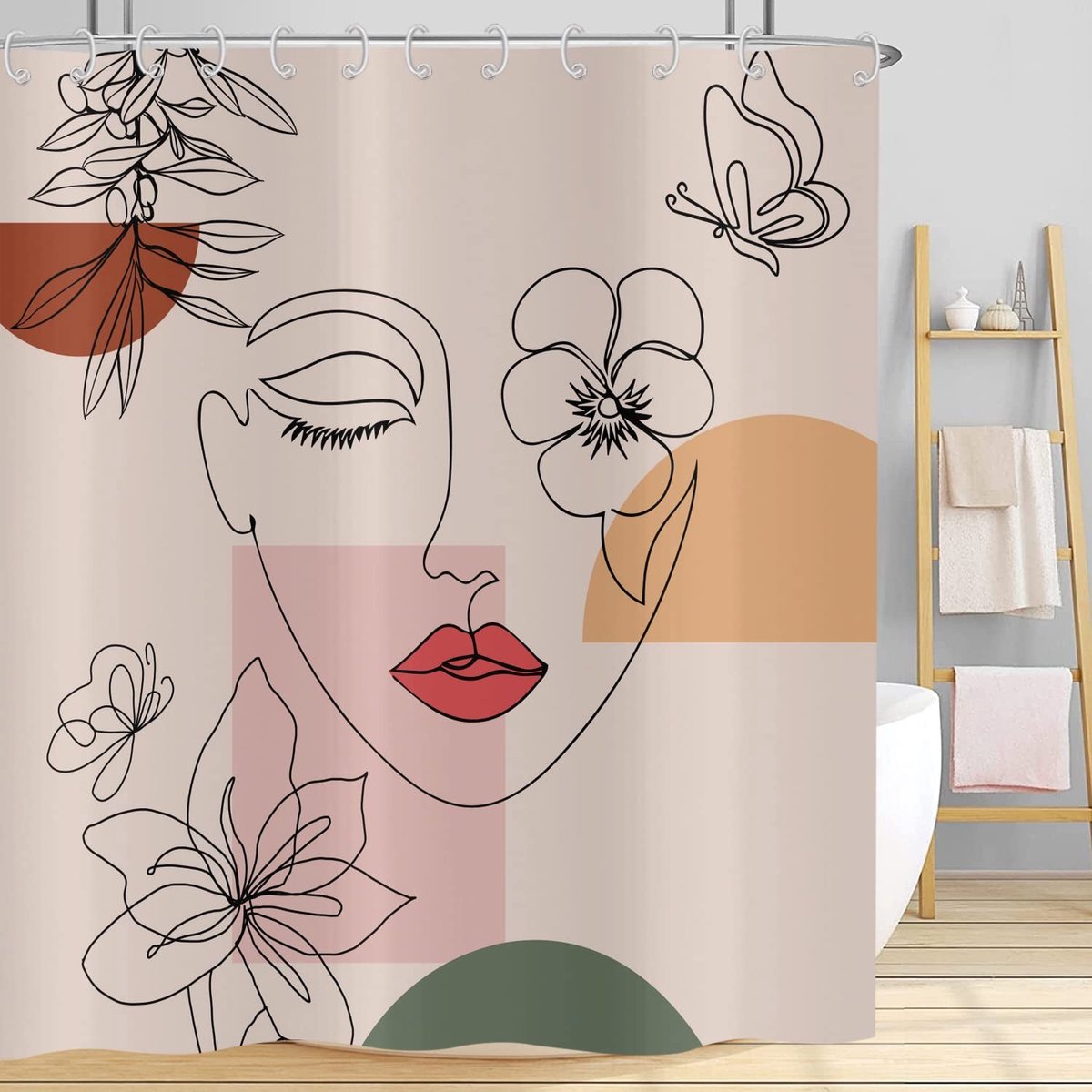 Omgoods - Boho Douchegordijn 180x180 cm met Abstract Vrouw Motief