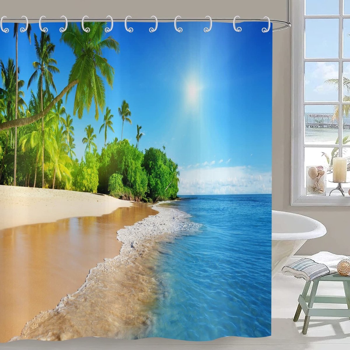 Omgoods - Douchegordijn 180x200 cm met Tropisch Strandlandschap