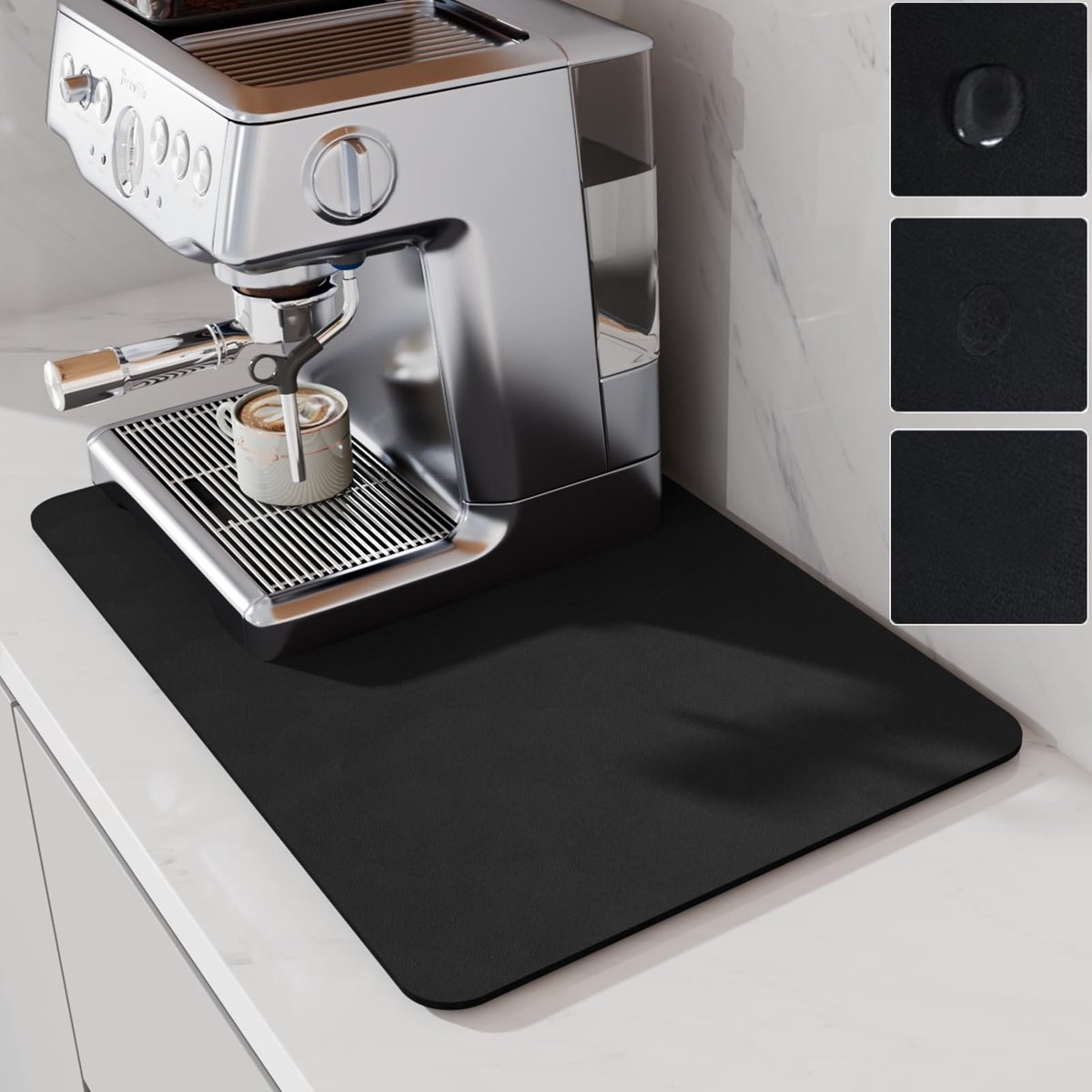 Omgoods - Koffiemat voor Aanrechten - Absorberende Droogmat voor Koffiezetapparaat (Zwart, 60x40cm)