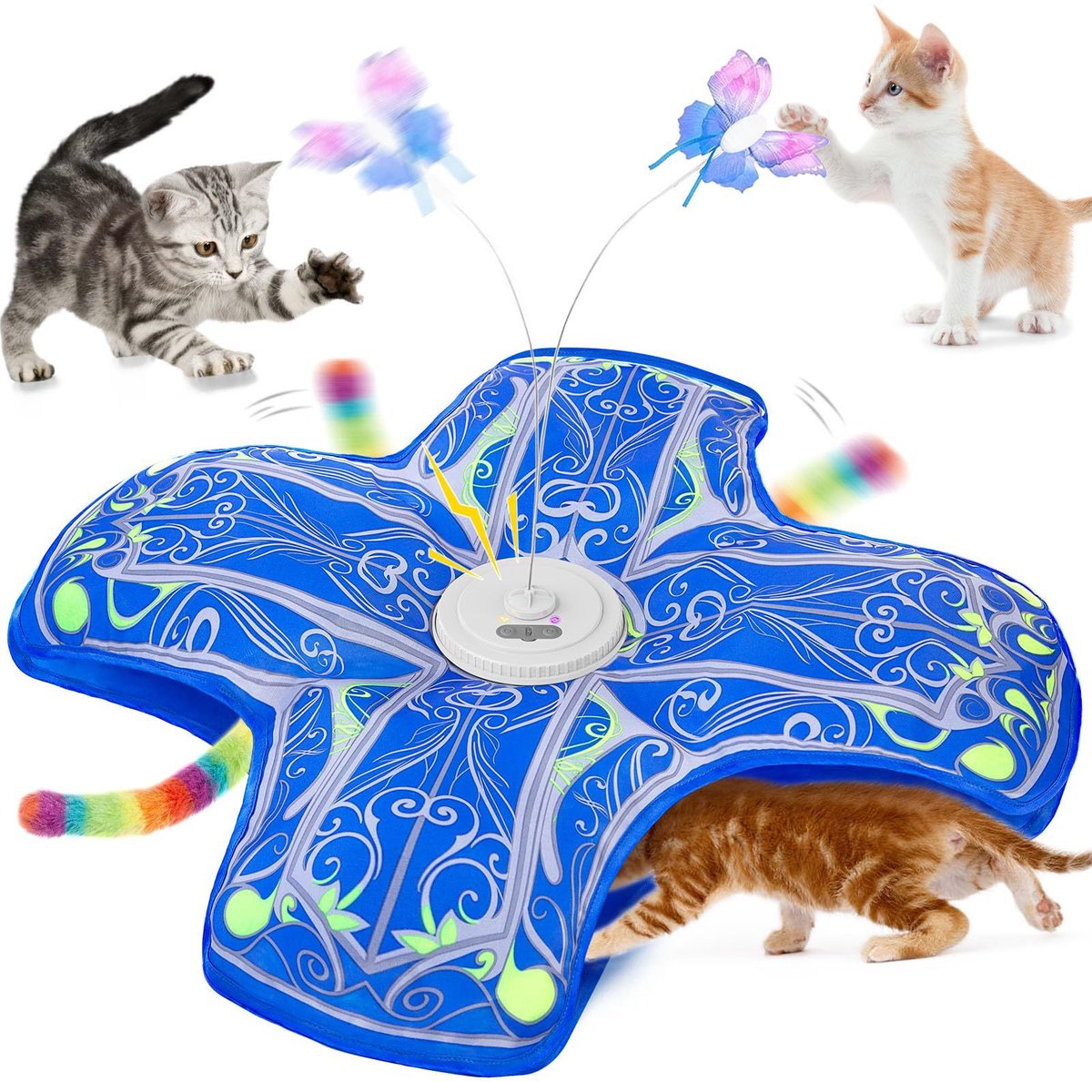1 Interactief kattenspeeltje - Met kattenlokkertje - Instelbare snelheid - Opvouwbare hoes - Oplaadbaar - Dynamisch speeltje met touchscreen - Houdt de handen van de katteneigenaar vrij - Houdt uw kat blij - Blauw
