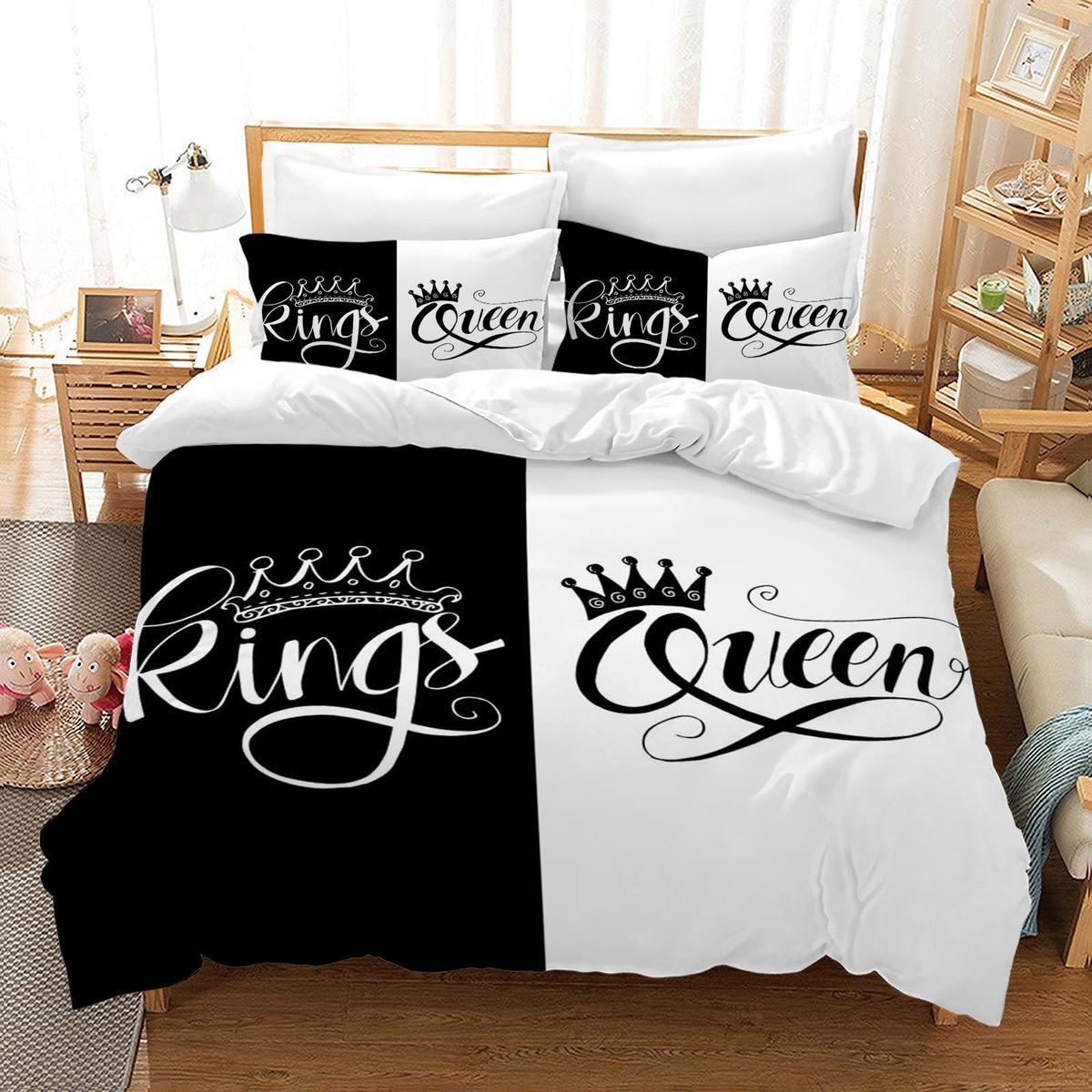 Omgoods - King en Queen Bedlinnen Set met Zwart-Wit Ontwerp