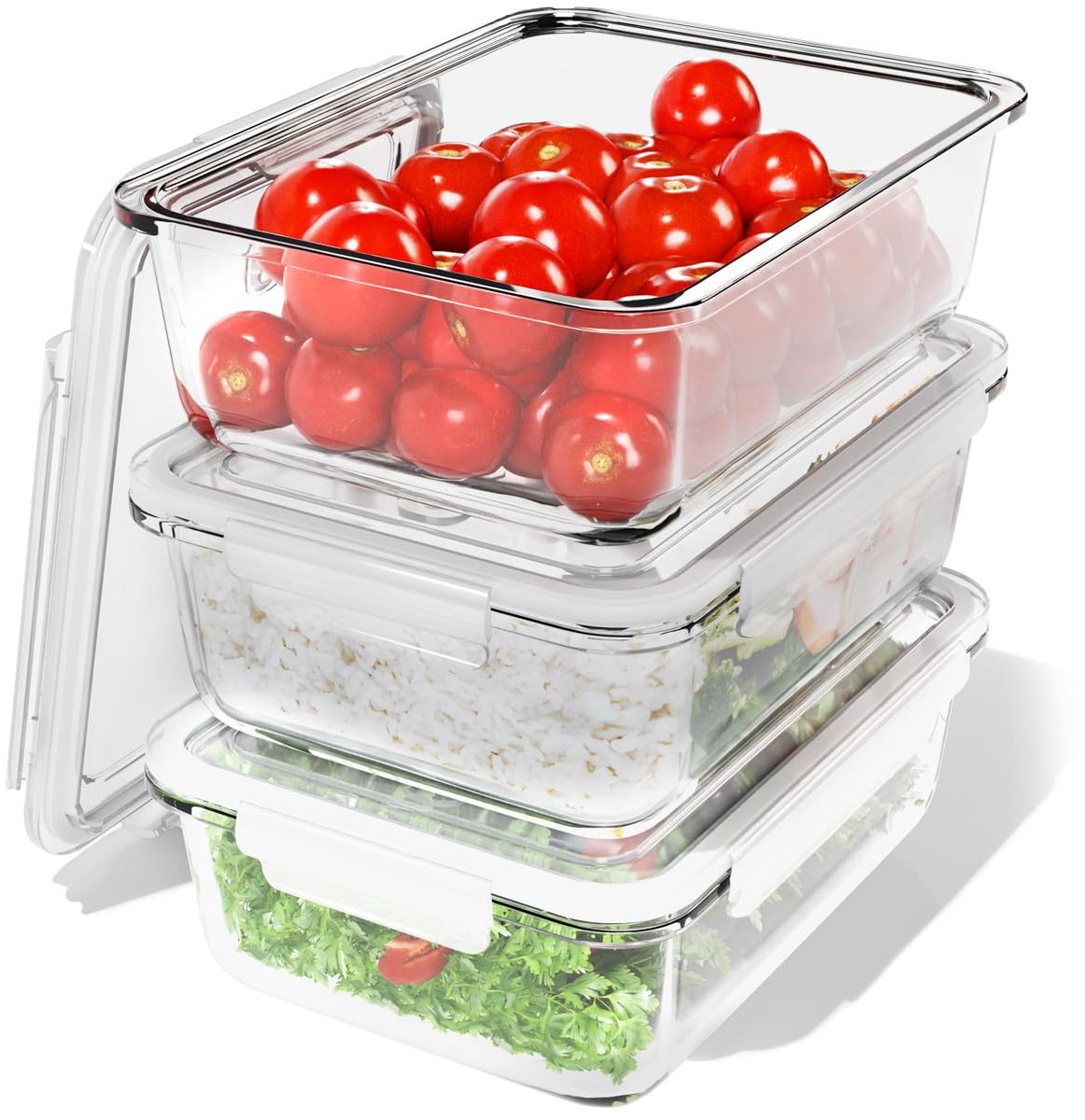 Omgoods- Maaltijdbereidingsdozen set van 3 - Glazen Bakjes met Deksel - Vaatwasser/Magnetron/Oven Geschikt - Voedselbewaardozen 3x 1040ml - Transparant - Gezond Eten - Voedselopslagbakjes