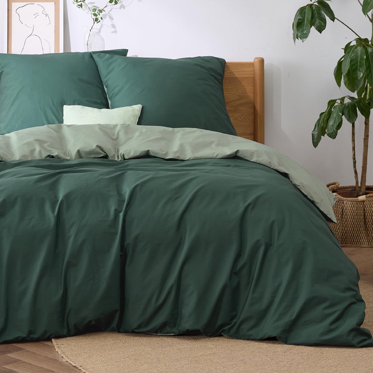 Omgoods - Reversible Bedlinnen Set in Saliegroen en Donkergroen, 3-delig