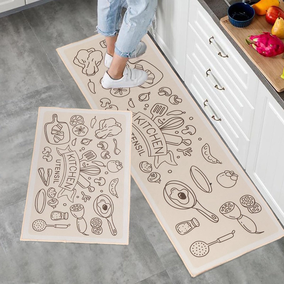 Omgoods - Keuken Tapijt Set 2 Stuks, Antislip en Wasbaar, Voor Hal en Keuken