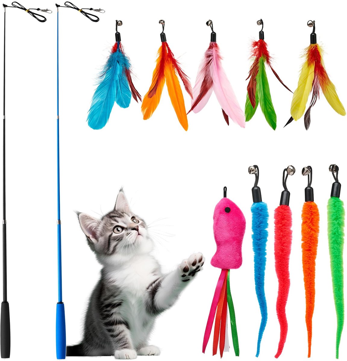 Omgoods - Kat Speelgoed - 12 Stuks Vissende Hengel met Veer en Bug