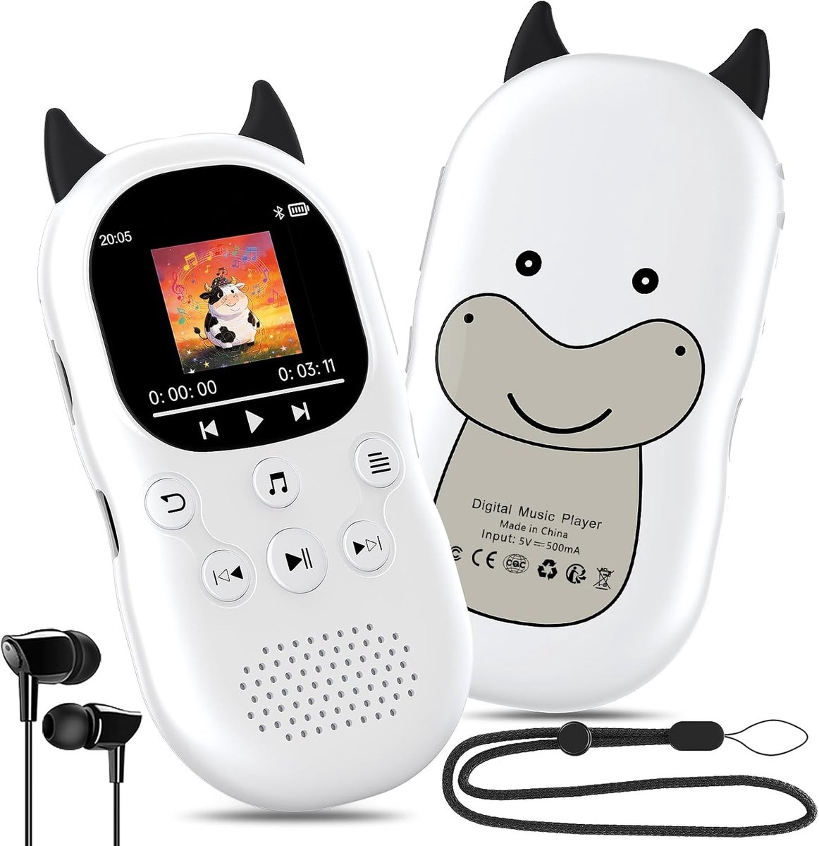 MP3-speler voor kinderen met Bluetooth 5.3, luidsprekers, muziekspeler met FM-radio, wekker, afspelen met één druk op de knop, 750mAh-batterij, HiFi-geluidskwaliteit, inclusief gratis draagkoord.