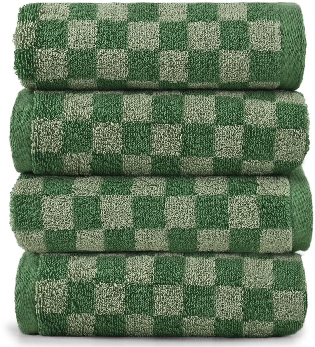 Omgoods - Set van 4 Sneldrogende Handdoeken met Groene Ruit, 33x74 cm