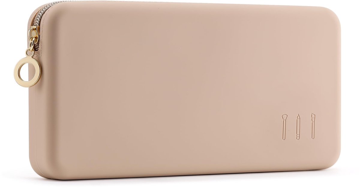 Omgoods - Makeup Borstel Tas voor Reizen - Grote Silicone Borstelhouder in Khaki