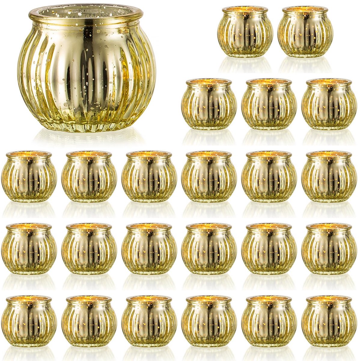 Omgoods - Set van 24 Glazen Theelichthouders in Goud - Pompoen Design