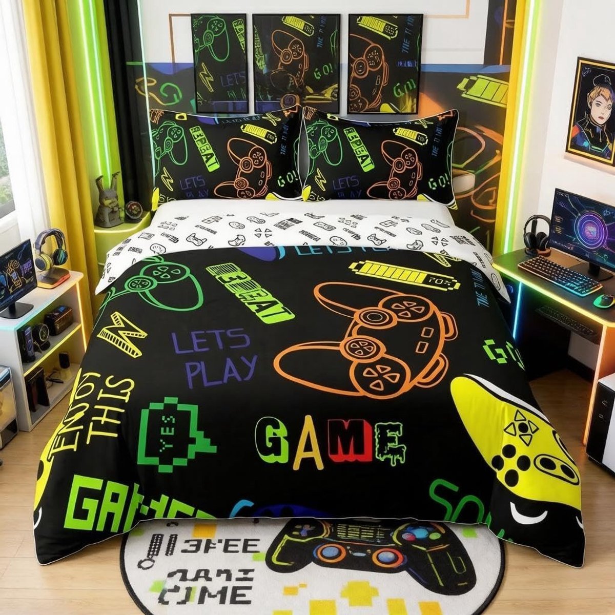 Omgoods - Gaming Beddengoedset met Gamepad Print voor Eenpersoonsbed