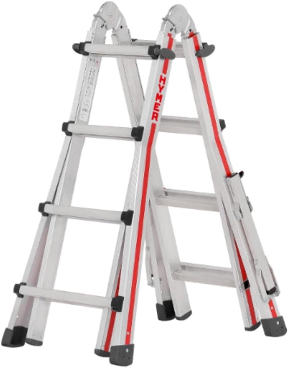 SnelShoppen - Telescopische Ladder SC 40 - 4 x 4 Sporten - Uitklapbare Uitsteeksels - Lichtgewicht Aluminium - Ideaal voor Tuin, Huis en Klussen