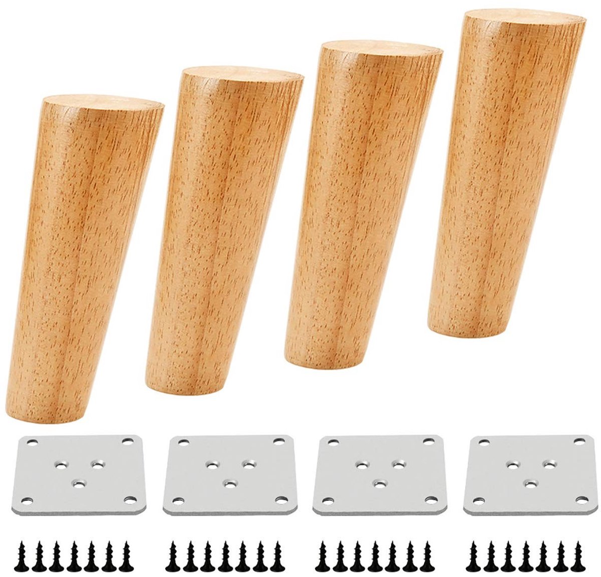 Omgoods - 4 Stuks Houten Meubelpoten 15CM met Montageplaten