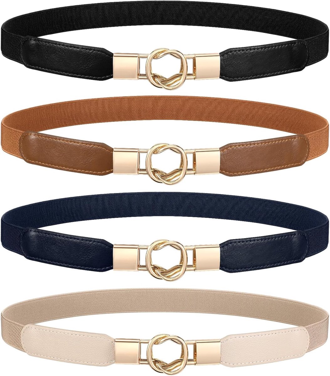 Elastische riem, dames skinny riem voor jurken retro stretch tailleriem dunne riem met metalen gesp 4 stuks
