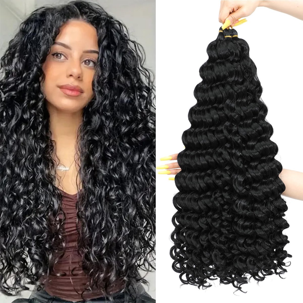 Golvend Vlechthaar voor Zwarte Vrouwen Meisjes Synthetisch Oceaan Golvend Haak Haar Extensions voor Boho Vlechten (1B#, 55,9 cm-3)