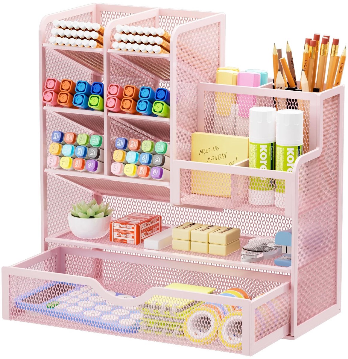 Omgoods - Mesh Bureau Organizer - Multifunctionele Pennenhouder in Roze