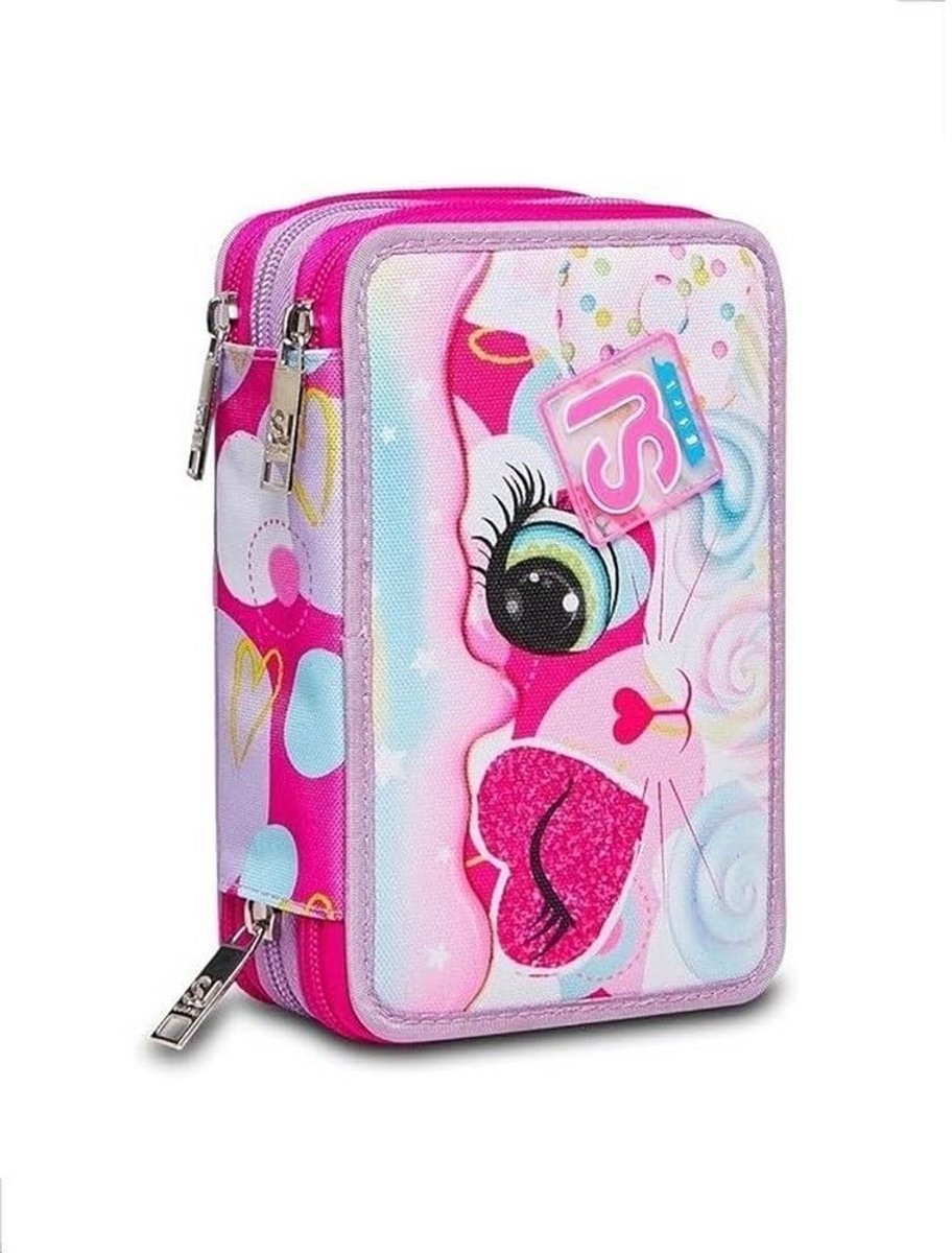 Omgoods - School Etui met 3 Ritsen - Hart Lollipop Roze