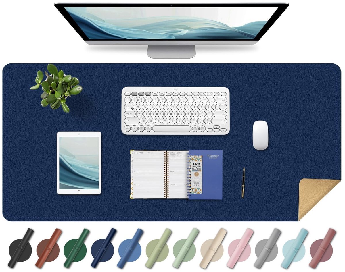 Omgoods - Leren Bureau Onderlegger - Grote Waterdichte Muismat voor Desk en Laptop (Donkerblauw, 80x40CM)