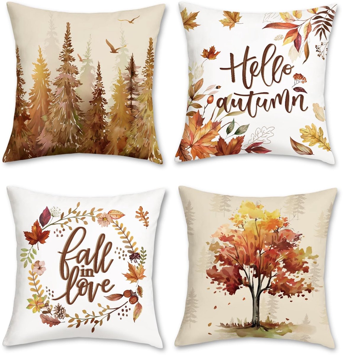Omgoods - Hello Autumn Kussenhoezen 45x45cm Herfstbladeren Decoratieve Kussens voor Sofa en Tuin