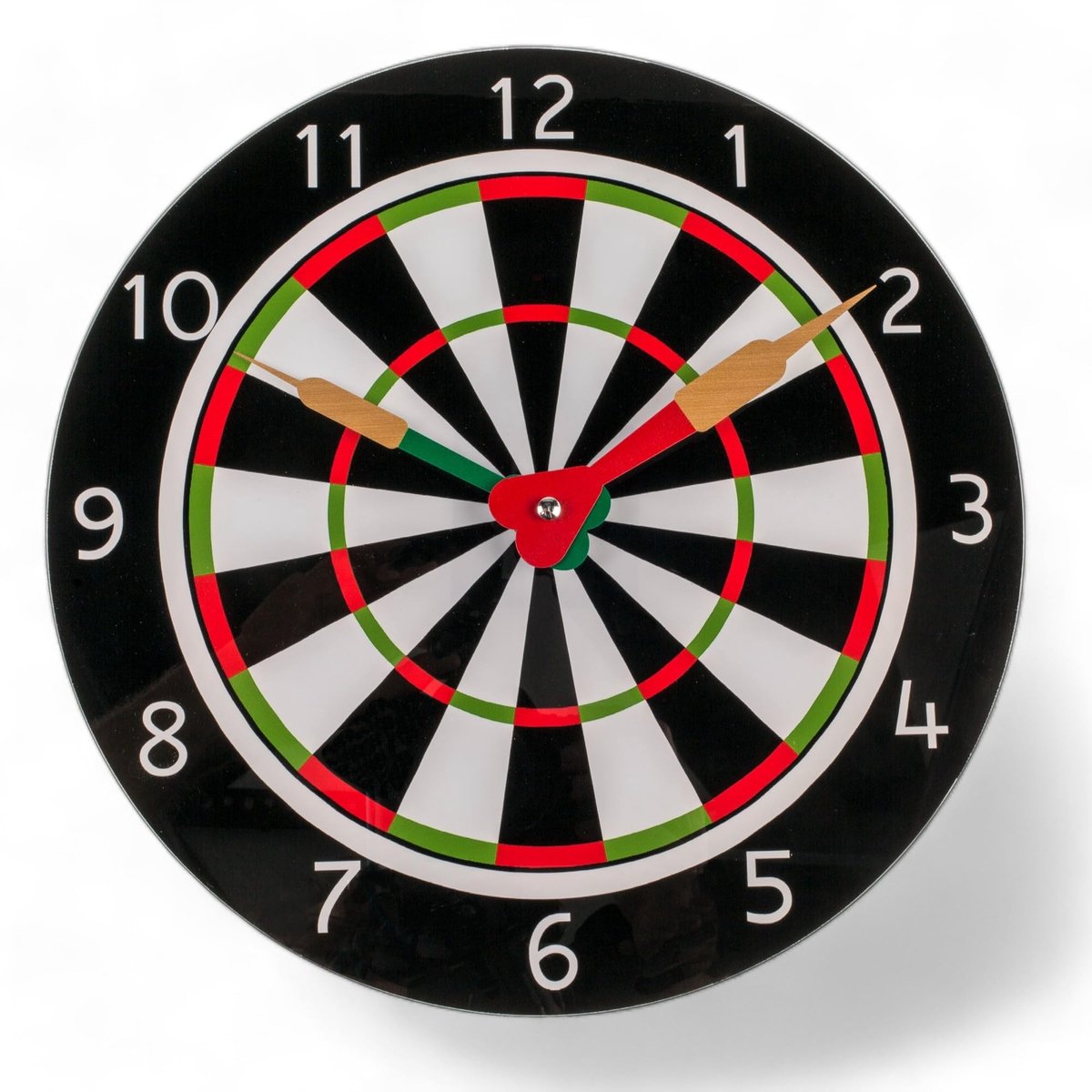 Omgoods - Wandklok Dartbord - Decoratieve klok - Ø 30 cm - Werkt op batterijen - Uniek glasdesign - Voor woonkamer en kantoor