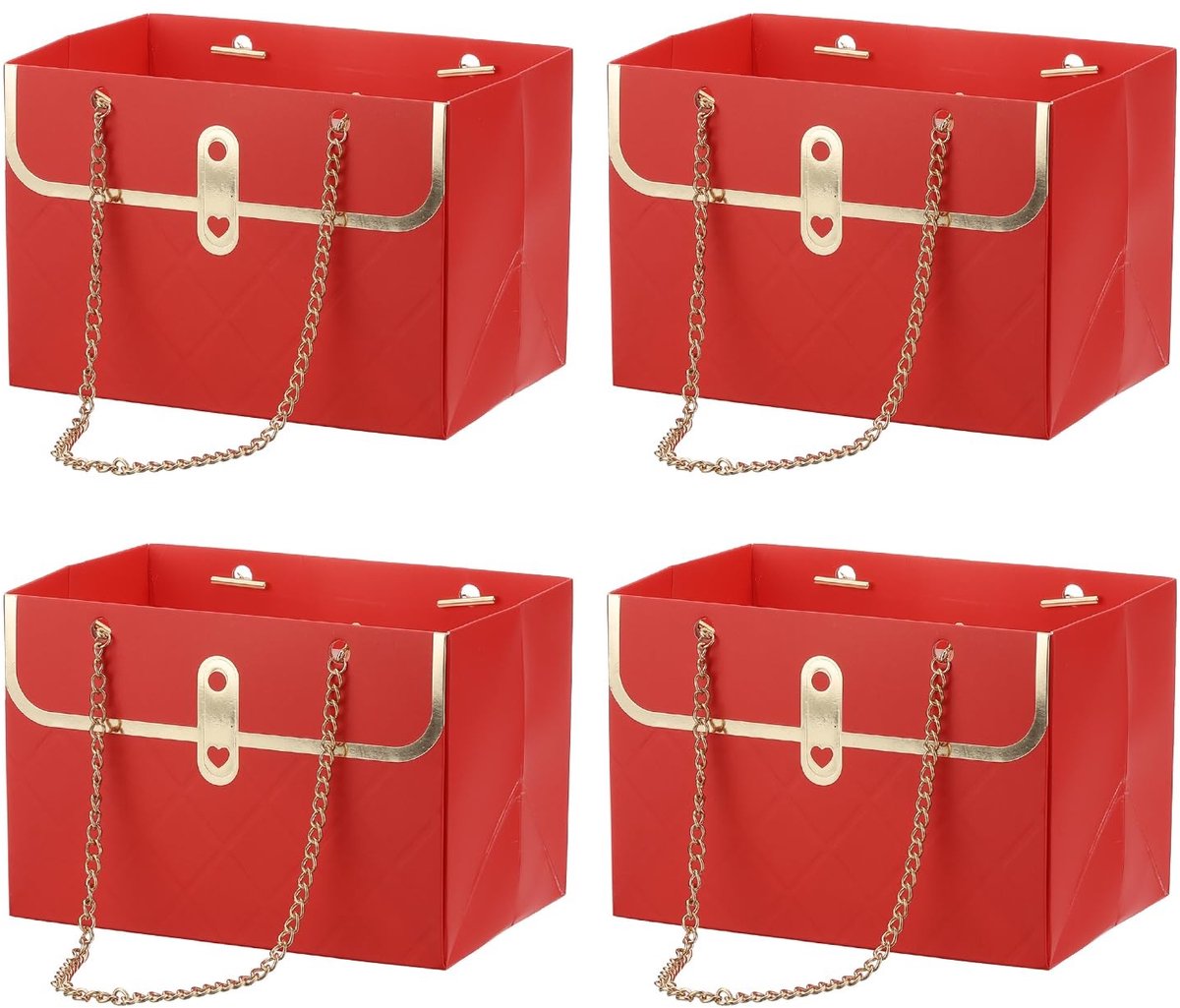 Omgoods - 4 Stuks Rode Papier Geschenkzakken voor Bloemen