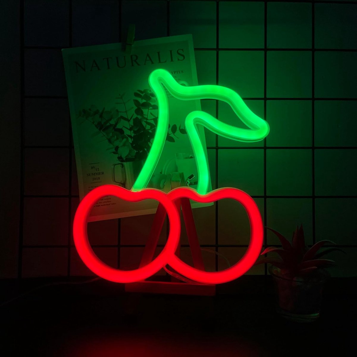 Cherry Neon Light Sign Led Neon Sign met 2 haken USB / batterij aangedreven neon nachtlampje neon sign lamp voor wanddecoratie neon nacht licht neon licht schaduw voor thuisfeesten decoratie (rood & groen)…