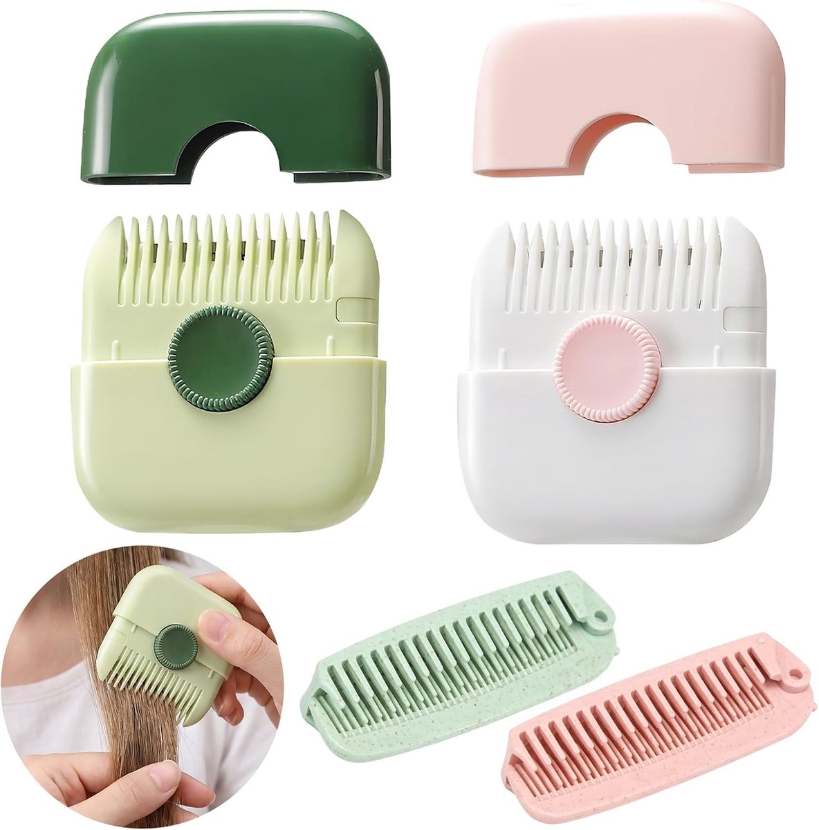 2 stuks gespleten puntenverwijderaar, haartrimmer, mini-gespleten trimmer, dubbelzijdige snijkam, bevat twee opvouwbare reiskam, licht en draagbaar, perfect voor thuis en op reis