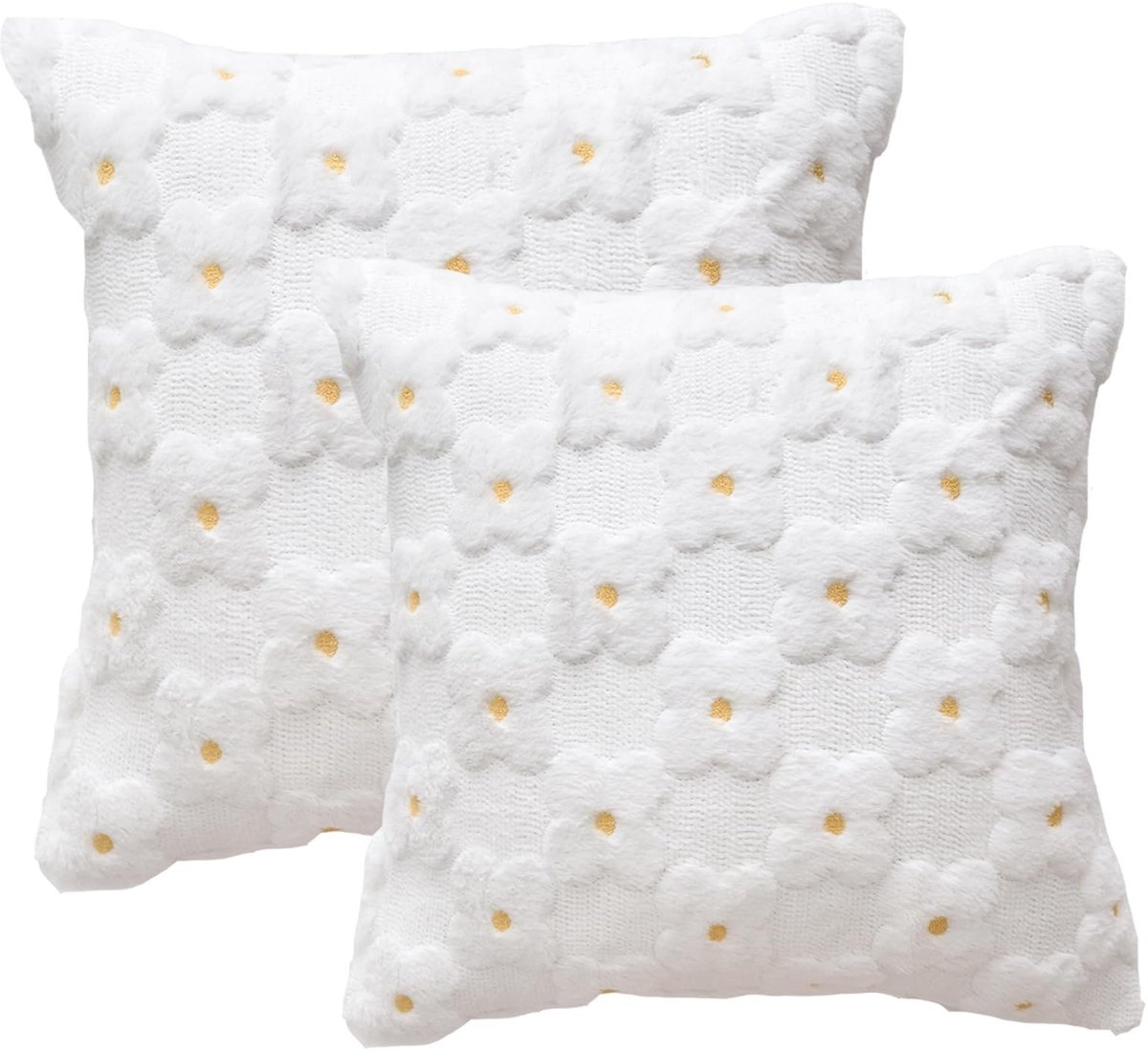 Omgoods - Set van 2 Decoratieve Kussenhoezen met Zomer Bloemen - Daisy Borduurdesign