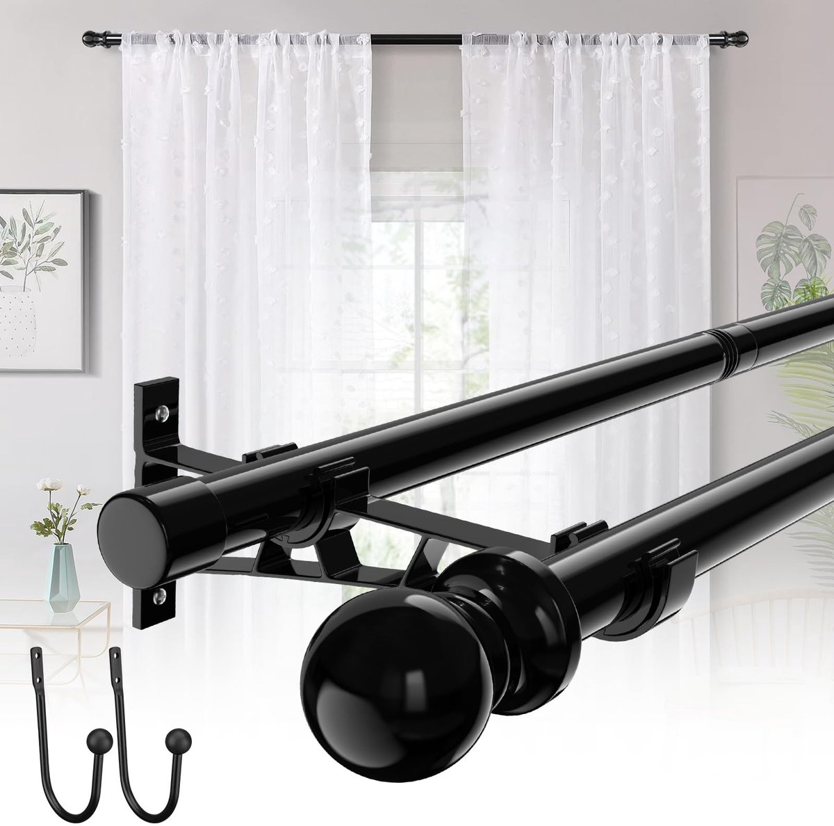 Omgoods - Verstelbare Dubbele Gordijnroede - 82-389 cm Sterk en Decoratief