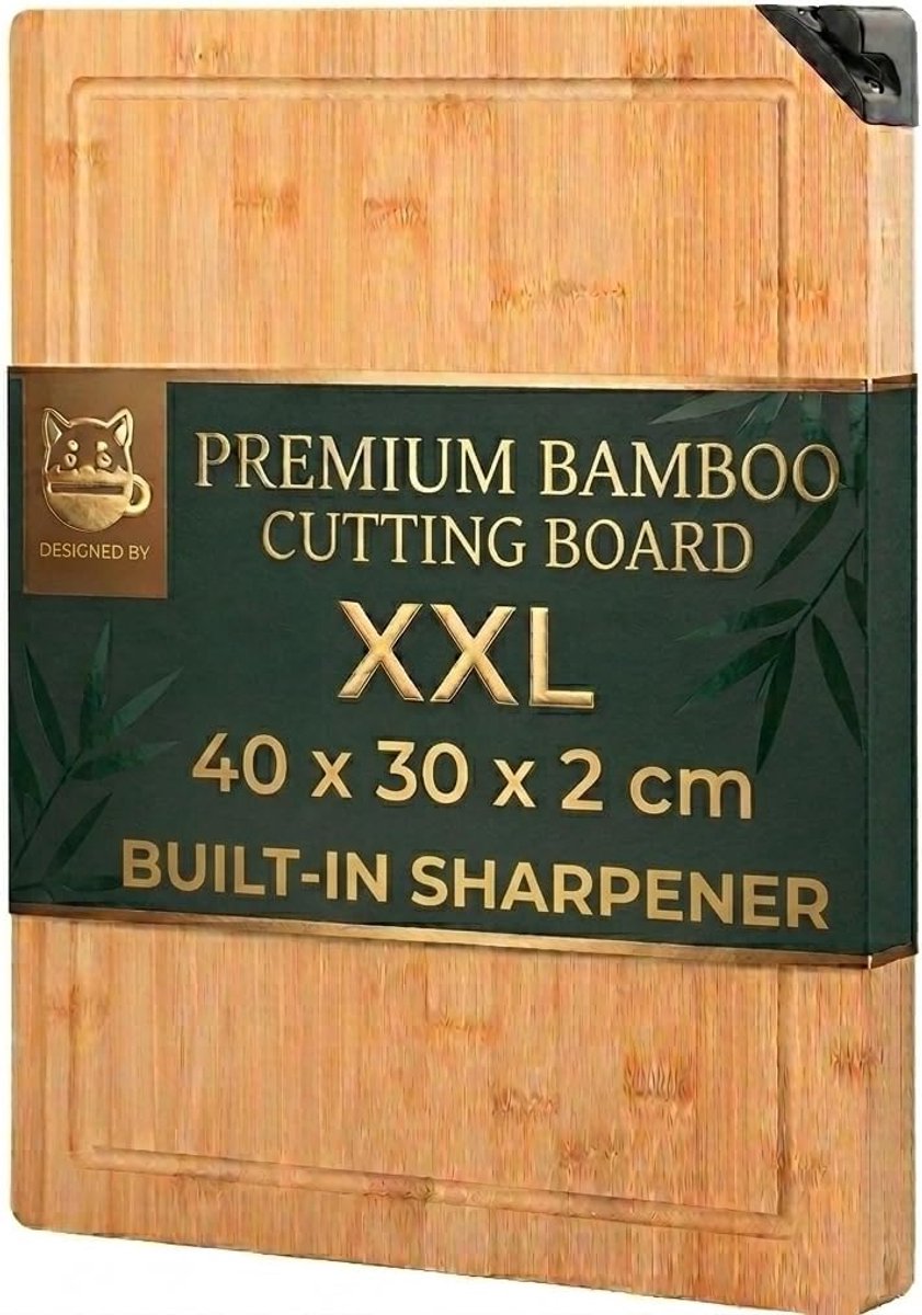 SnelShoppen - XL Houten Keukenplank met Geïntegreerde Slijper, Multifunctionele Bamboe Plank voor Snijden en Hakken van Vlees, Worst, Kaas en Brood -