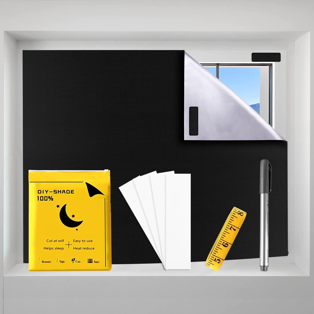 Omgoods - Portable Blackout Curtains 300 x 145 cm - Tijdelijke Raamdecoratie zonder Boren