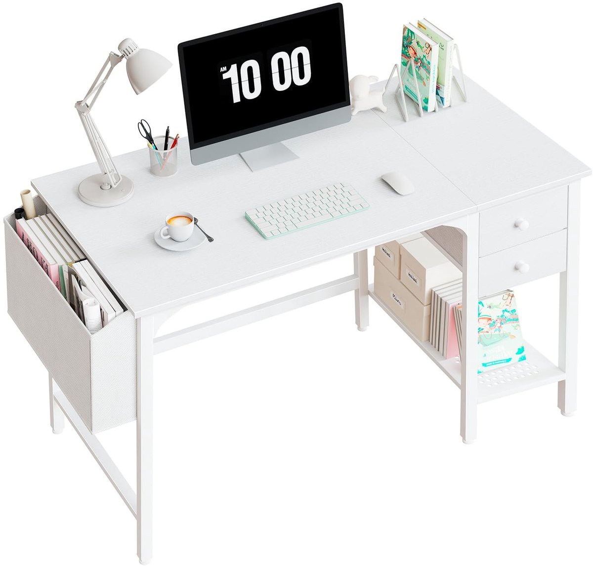 Omgoods- Bureau 100 cm - Ruimtebesparend - Computerbureau - Schrijfbureau - Bureau met lades - Veiligheidswaarschuwing