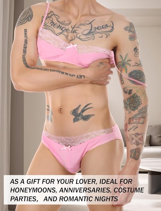 Sissy Sexy Kanten Lingerie Set BH en Slipje Lichtgewicht Set Gekruiste Gay Lingerie BH en Slip Kant Slipje S-XXL — afbeelding 3
