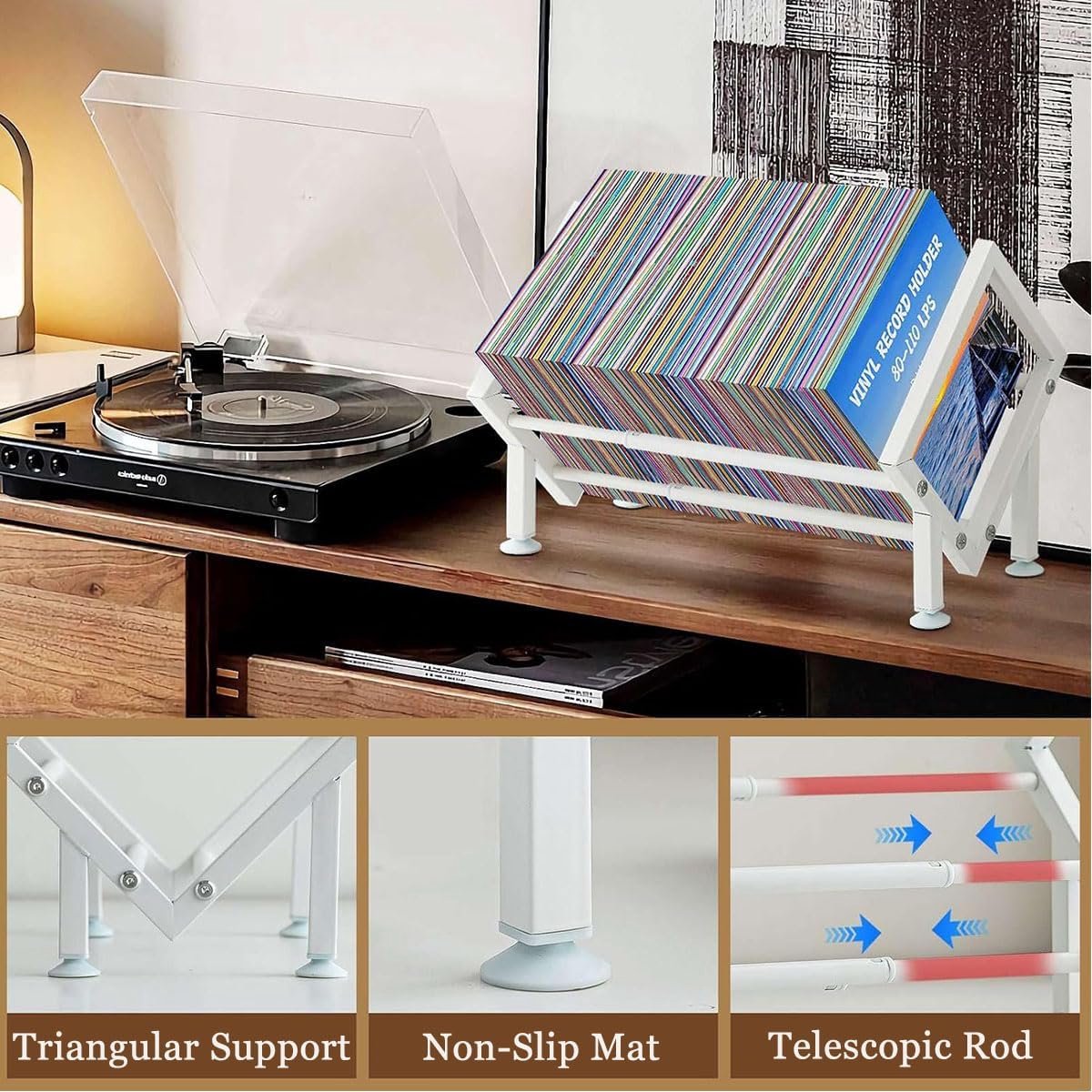 platenstandaard, metaal, vinyl, uittrekbaar voor 80-100 lp's, plank, cd-standaard, platenstandaard, tijdschriftenhouder voor cd's, albums, tijdschriften (zwart)