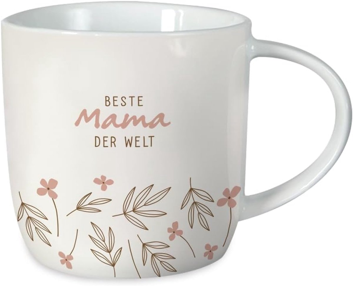Koffiemok met spreuk 300 ml porseleinen mok Beste Mama der Welt, Wit