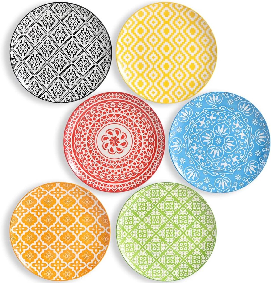 Dinerborden, 25,4 cm (10 inch) krasbestendige keramische borden, vaatwasser- en magnetronbestendig, pastabord, saladebord, voor hoofdgerecht, boho-stijl