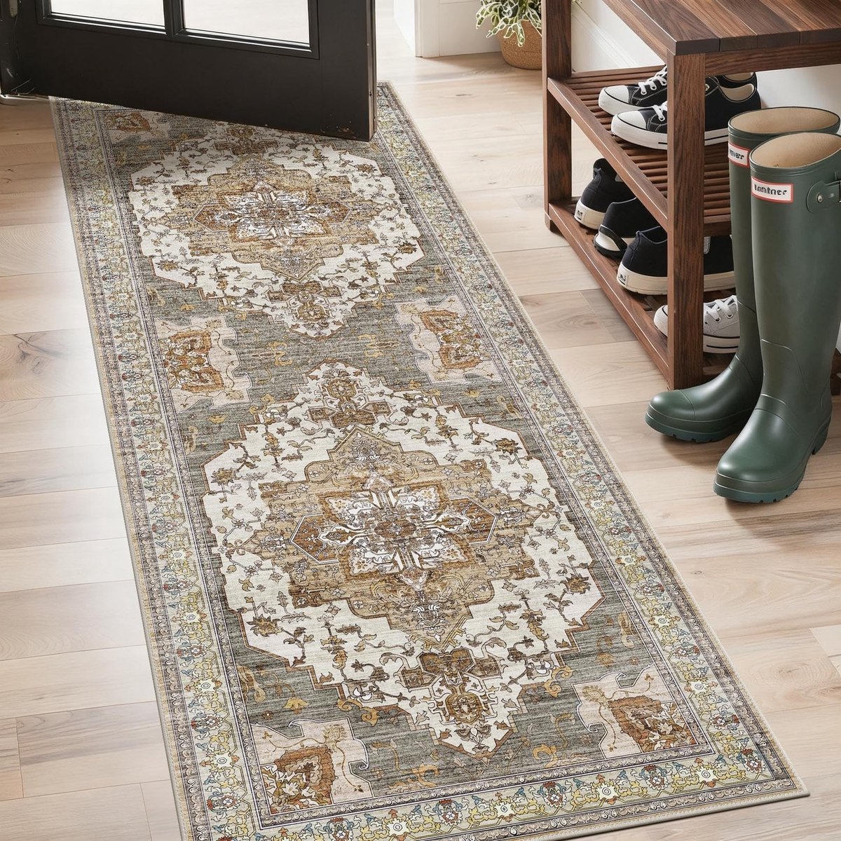 Omgoods - Vintage Wasbaar Tapijt - Terracotta Rood 80 x 200 cm, Non-slip