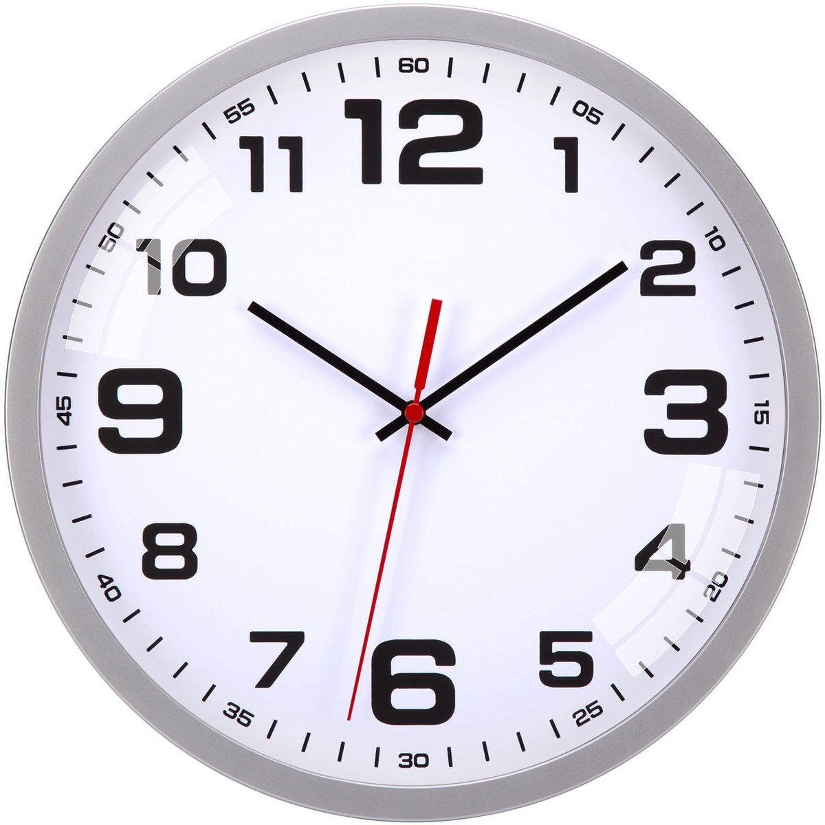 Omgoods - Moderne Geluidsloze Wandklok - 30 cm Quartz Design in Zilver, Eenvoudig te Lezen