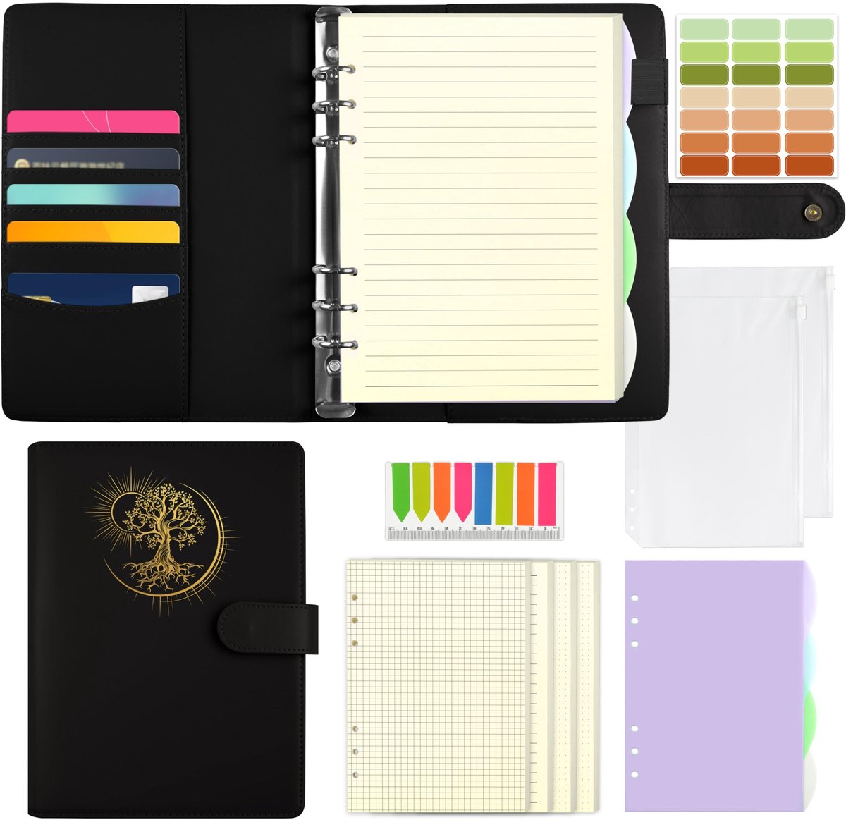 Omgoods - A5 Ringbinder met PU Leer en Boom van Leven Motief