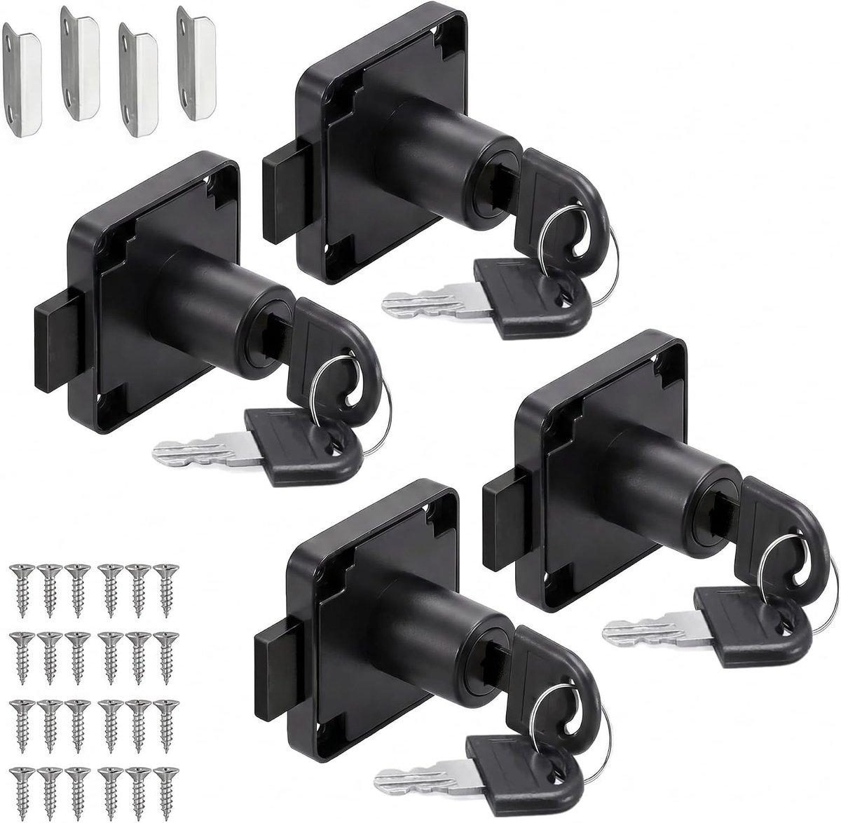 4 sets meubelslot met sleutel, veiligheidskastslot, 22 mm | Roestvrij staal slot, schroefslot voor laden en kasten (zwart)