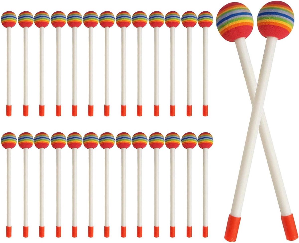 Handtrommel Percussie - Muziekinstrumenten Kinderen - Muzikale Ontwikkeling - Lolly Design - 28 Stuks - Regenboog